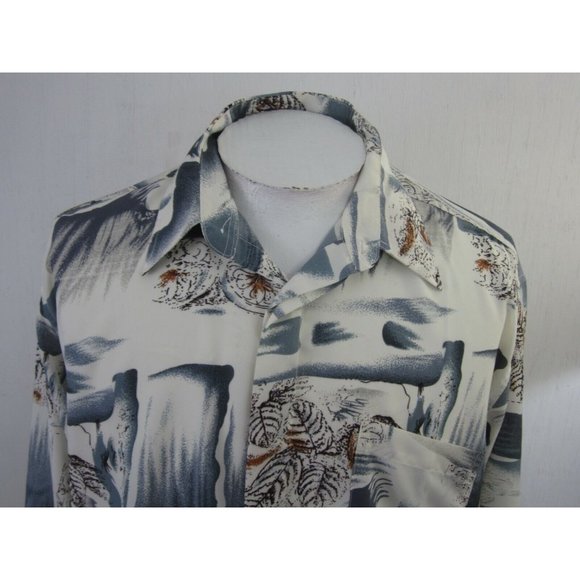 Memo's vintage 90s Men shirt CLUB/DISCO long sleeve pit to pit 24 abstract poly - Picture 4 of 8